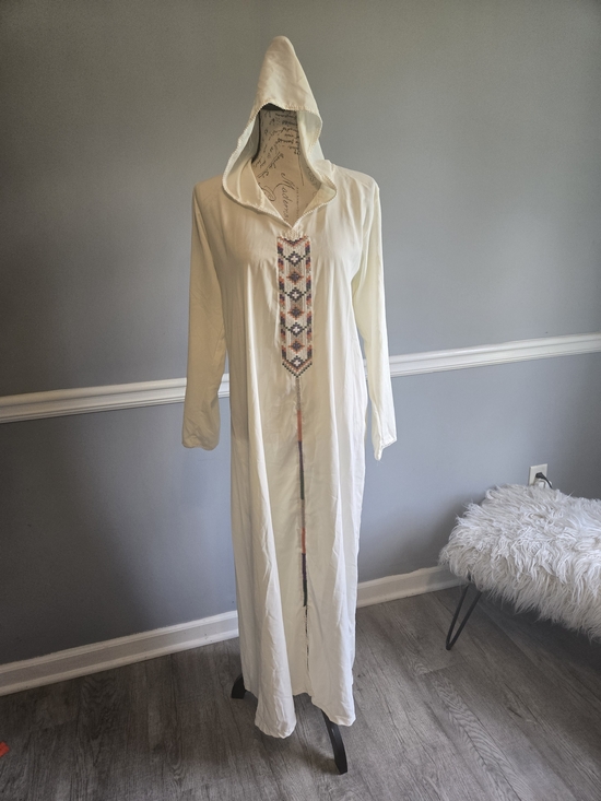 Dresses & Skirts - Hooded Embroidered Maxi Dress - Ivory with Multicolor Trim